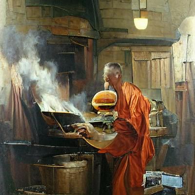 Monk Cooking Burger