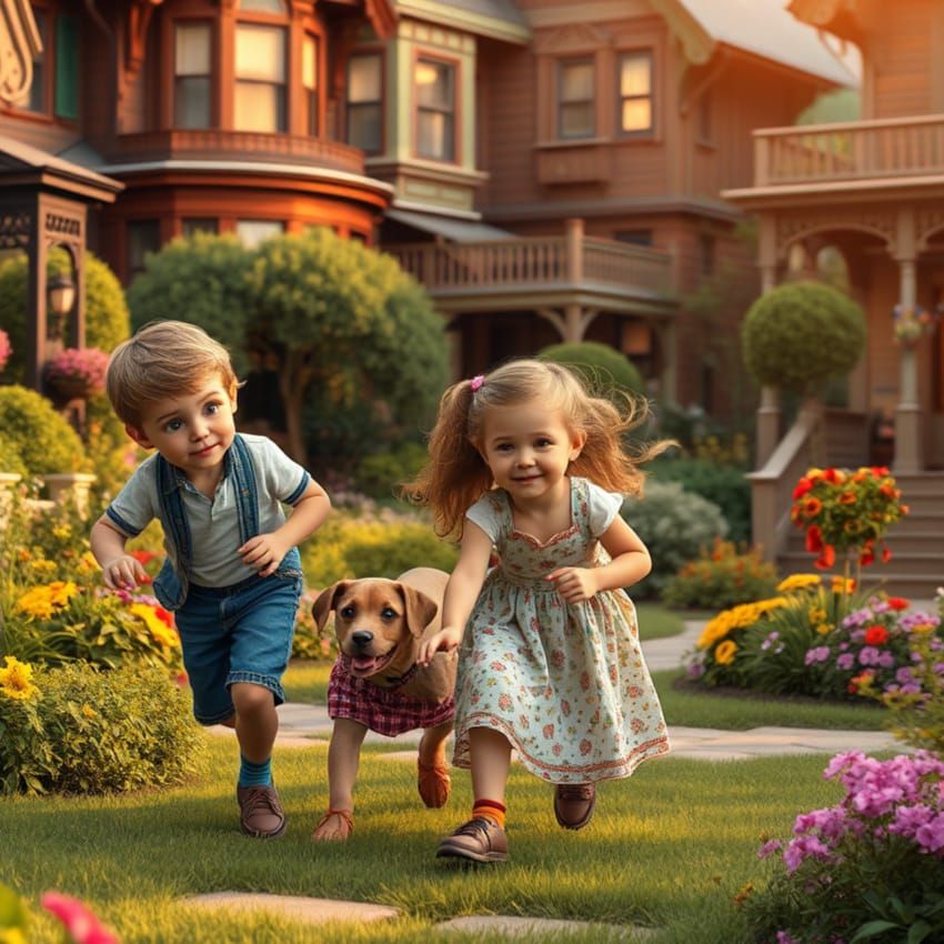 Charming American Children in Vibrant American Streets Scene