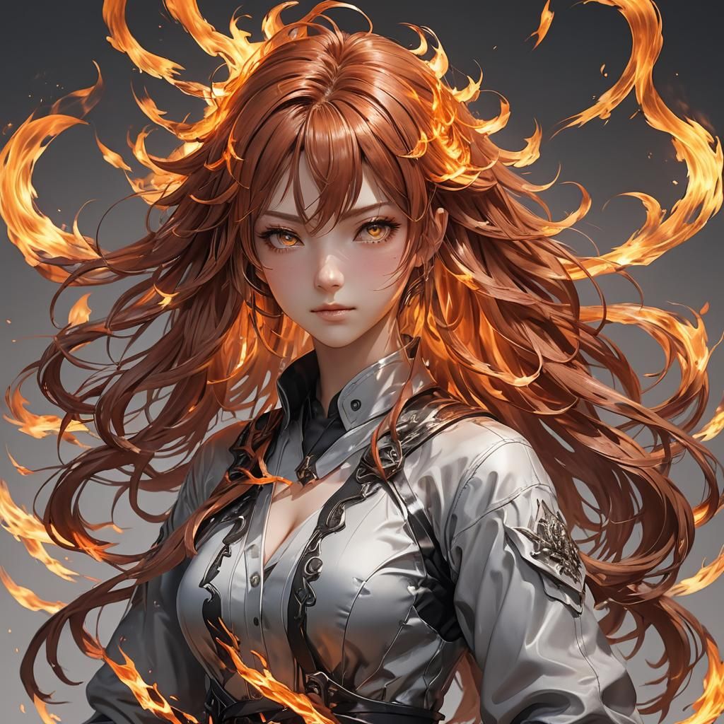 A girl whose hair is literally made of fire