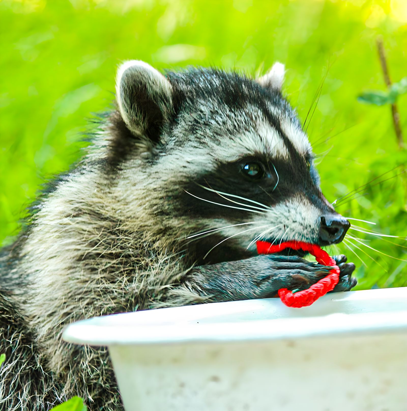 Happiness is a new toy and dish of clean water