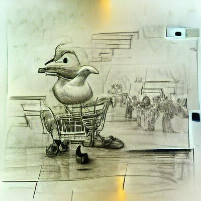 Duck out at the mall pencil sketch