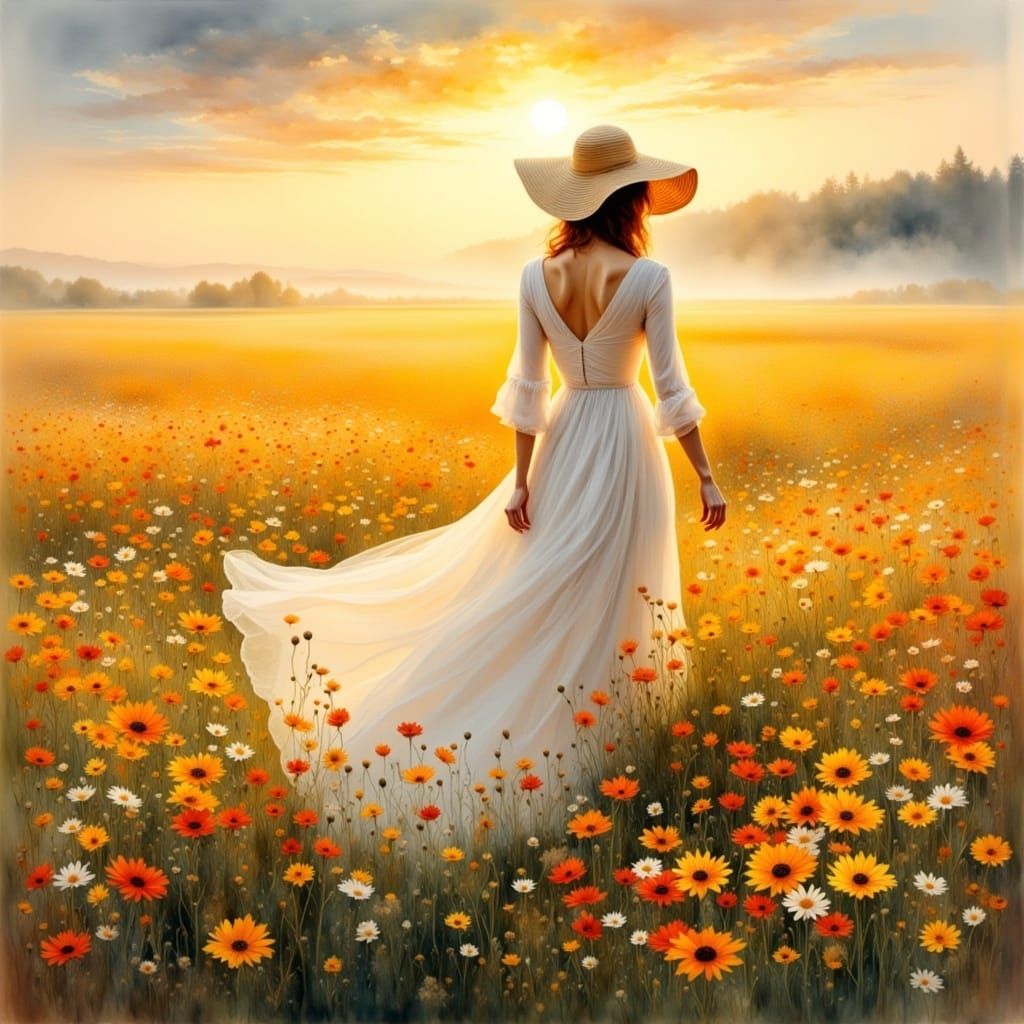  <lora:Impressionnism:1.0> impressionnism. Sunrise on the blowing field in bloom