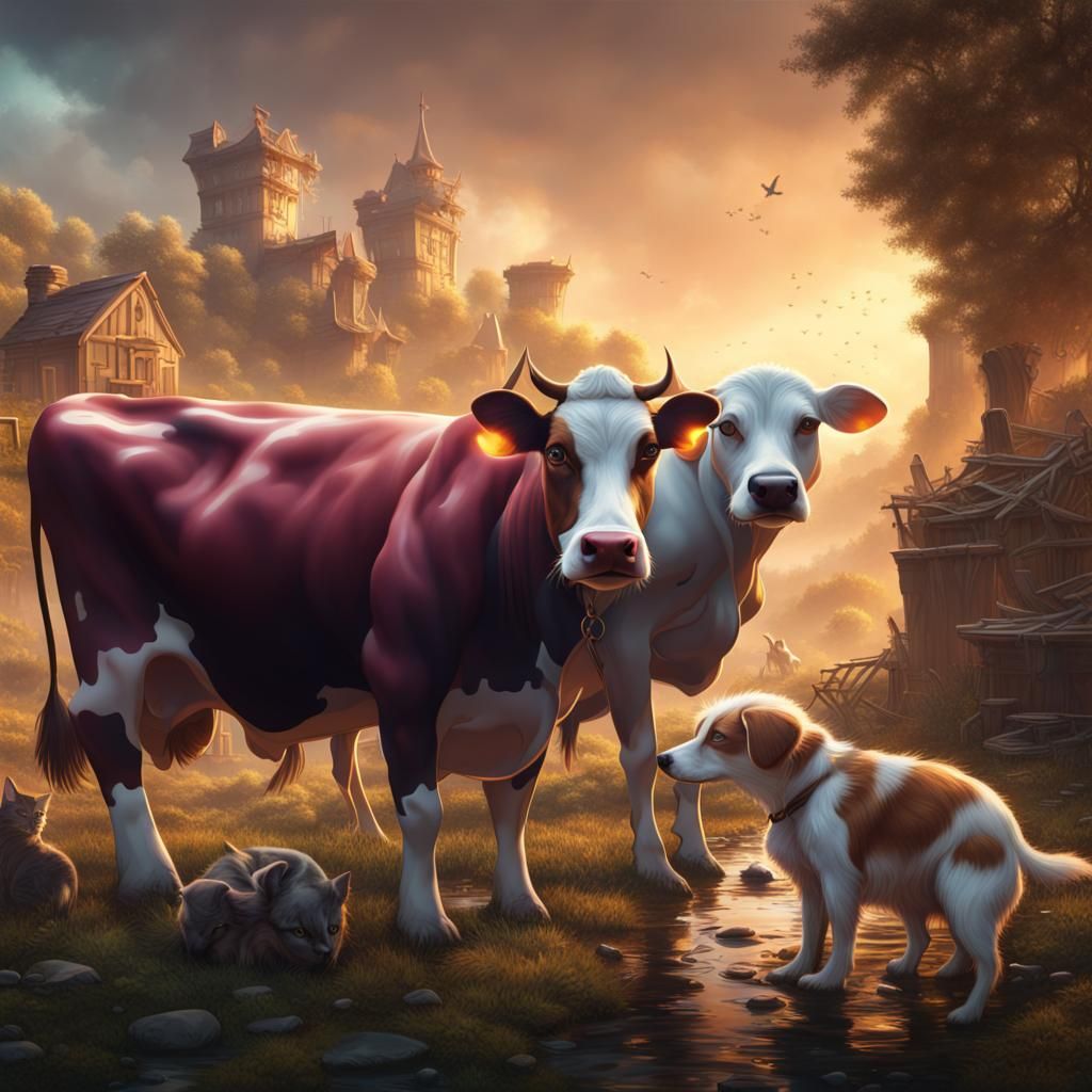 a cow and a dog and a cat - AI Generated Artwork - NightCafe Creator