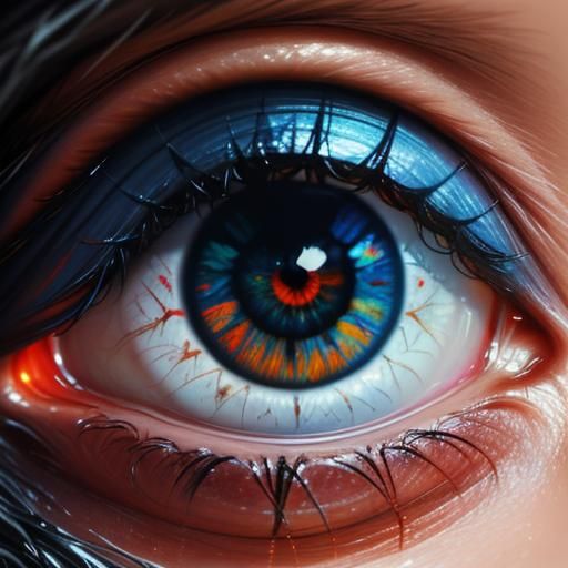 Flame,reflected in the pupils of both eyes, closeup, sharp f...