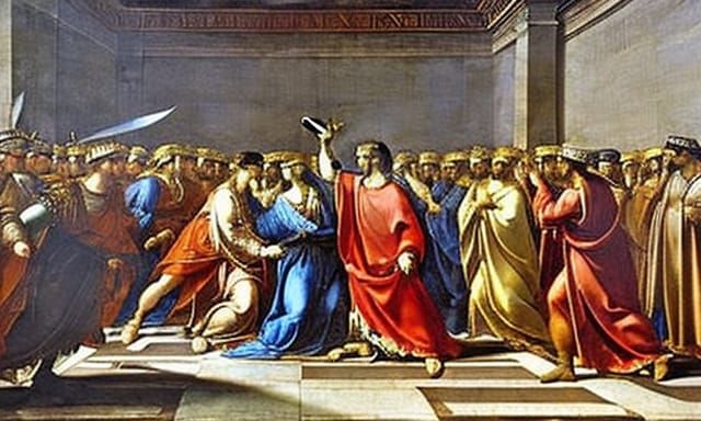 Assassination of Julius Caesar 44 BC painted by Leonardo da