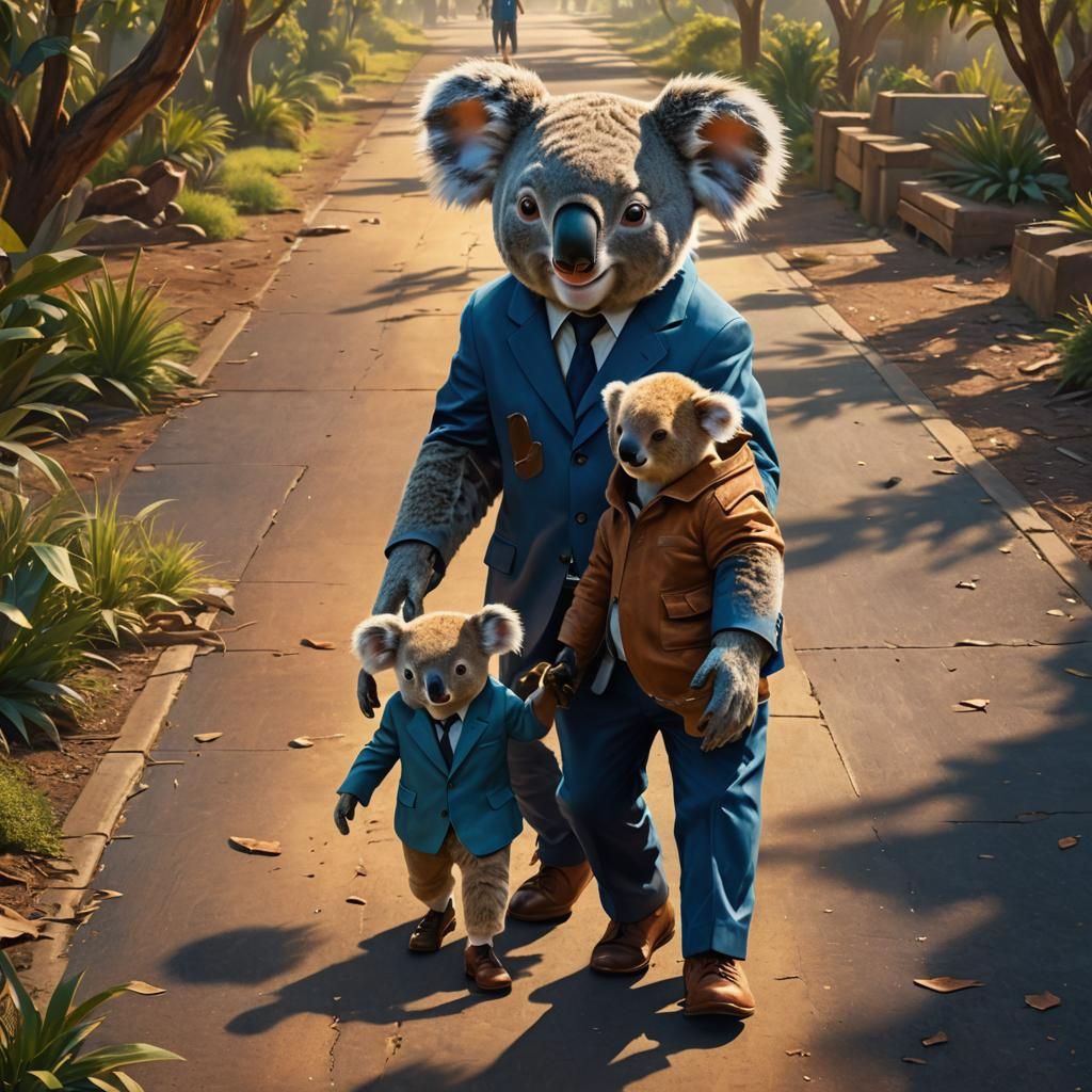Koala and Boy in Blue Suit: Fantasy Concept Art