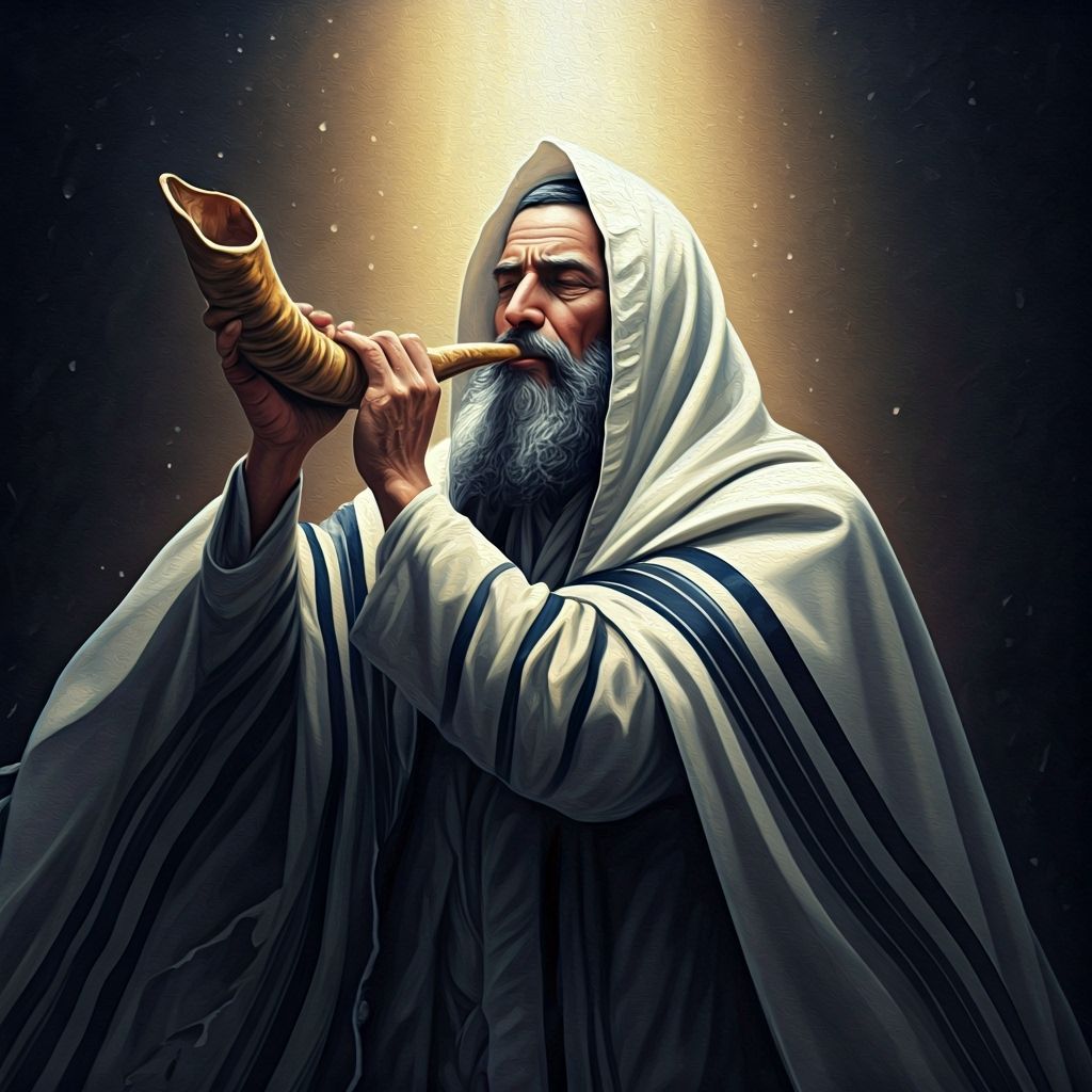 3D Rendering: Jewish Man Blowing Shofar