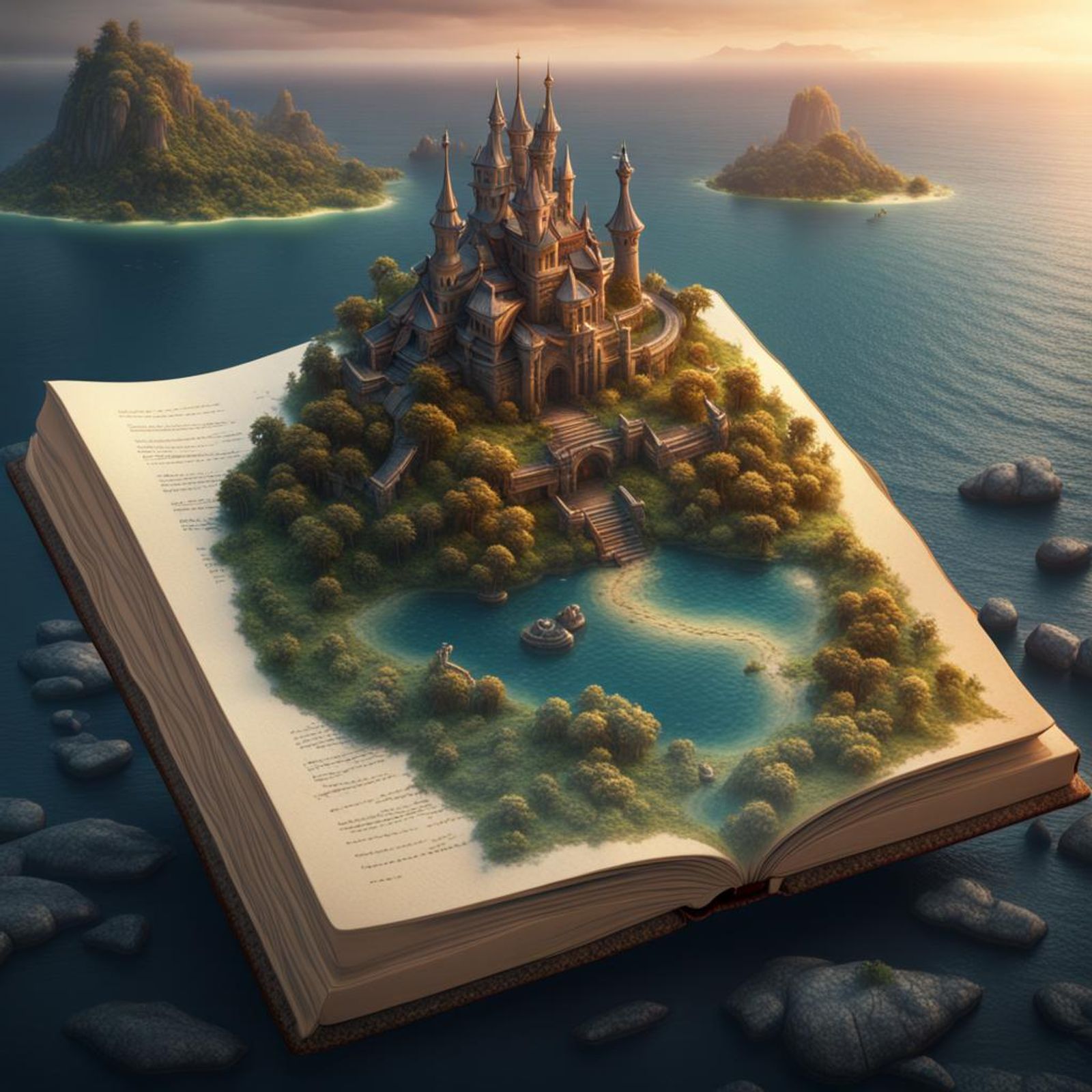 A magical Island on a open book AI Generated Artwork NightCafe Creator