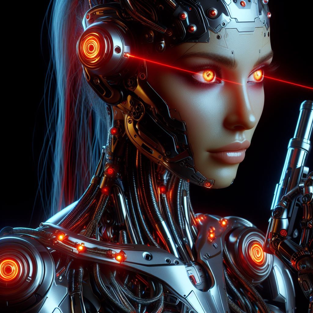 Beautiful female cyborg (red)