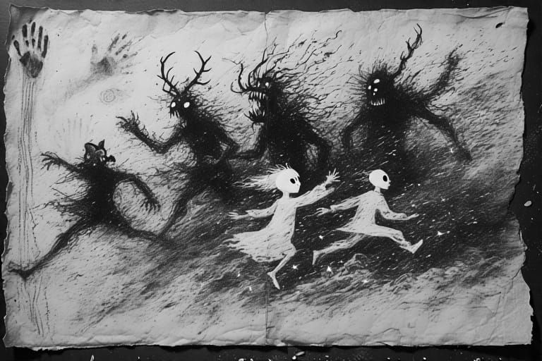 Journal Sketch of Monsters in the Cave of Lascaux