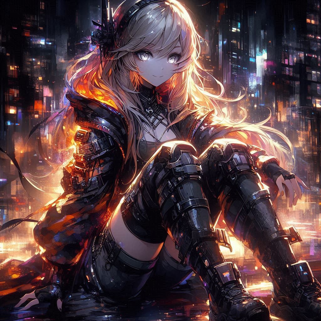 Fire cyber anime woman 2