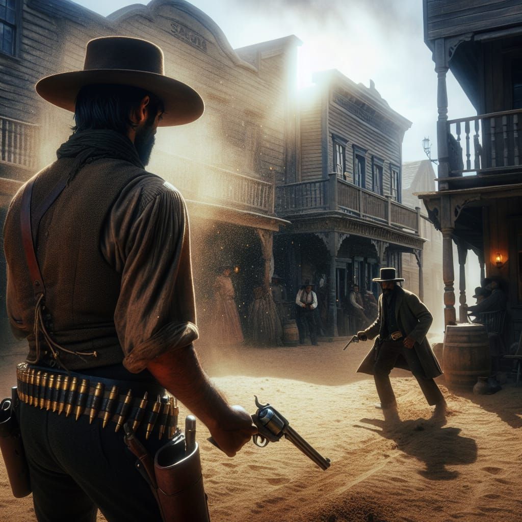 Pistol duel in the Far West