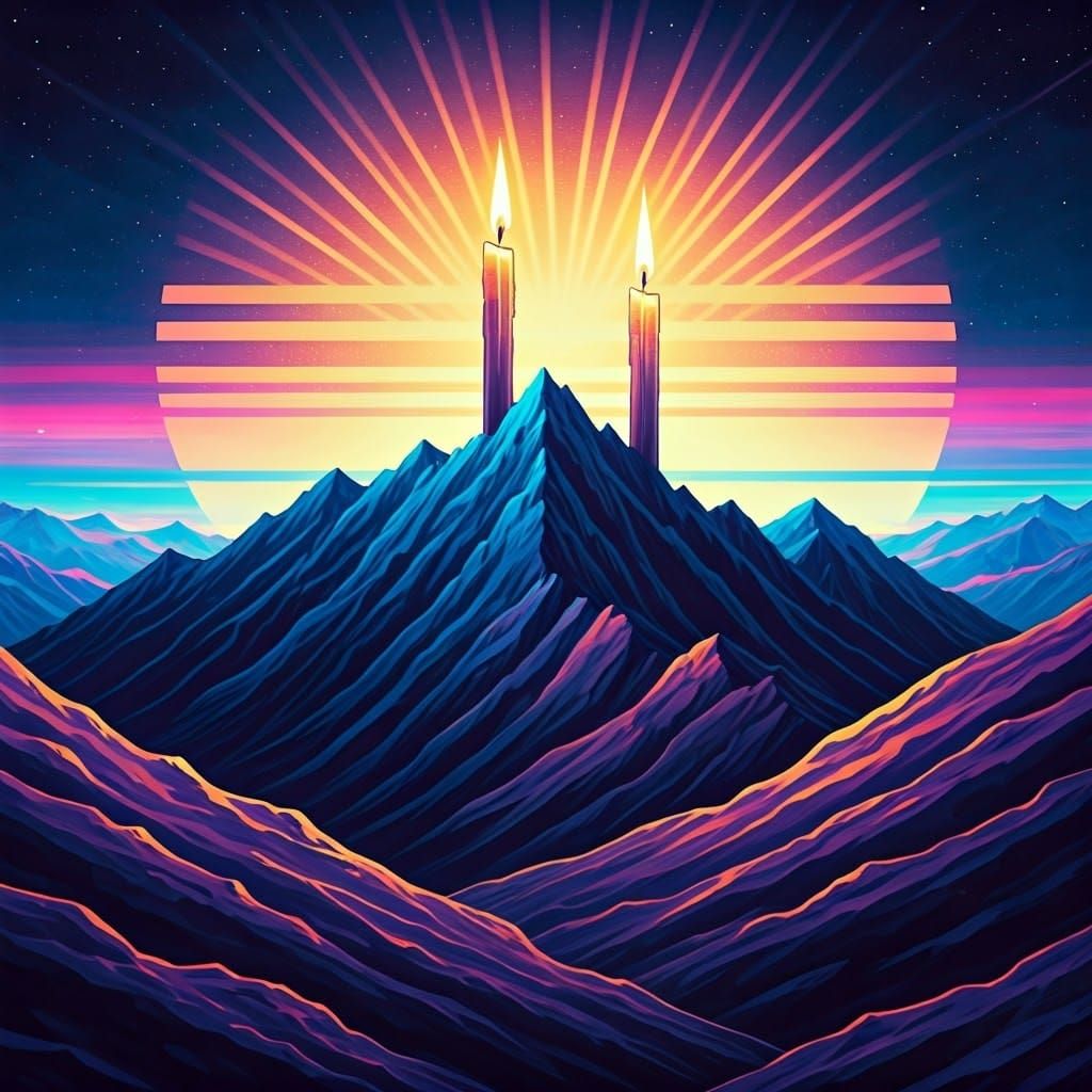 Shabbat Candles in Synthwave Dreamscape