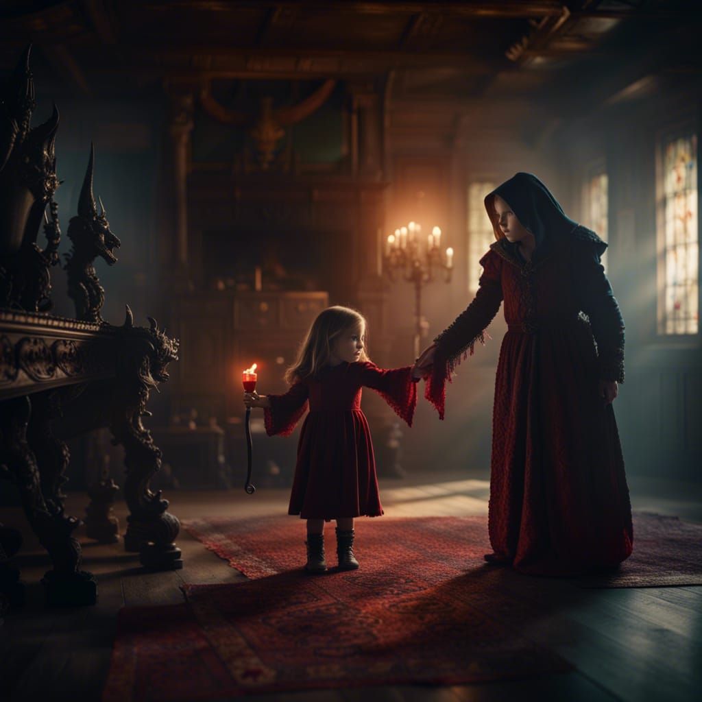 Medieval Girl and Devil: Cinematic Digital Art