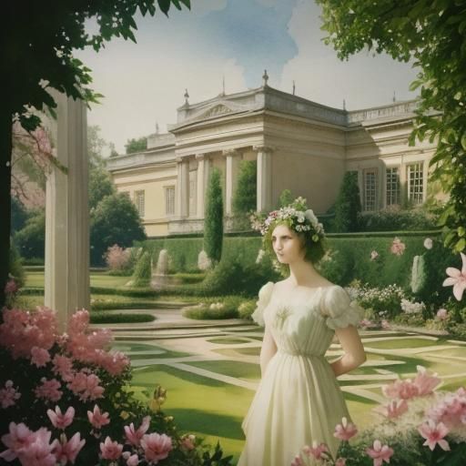  watercolour beautiful palladian garden double exposure