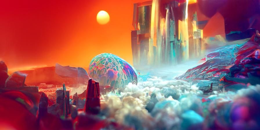 Scenic landscape in a perfectly spherical glass orb rendered...