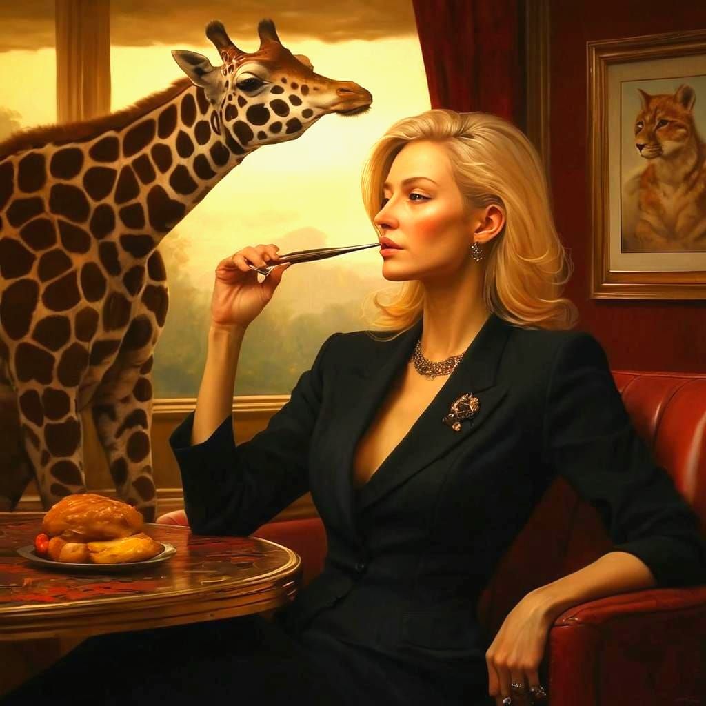 Photorealistic Woman with Mythical Creatures, Surreal Art