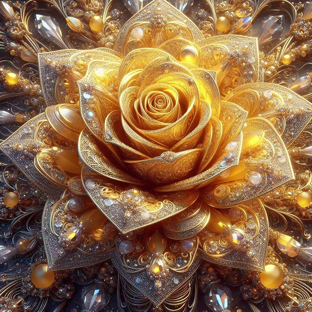 Gold Filigree Crystal Rose