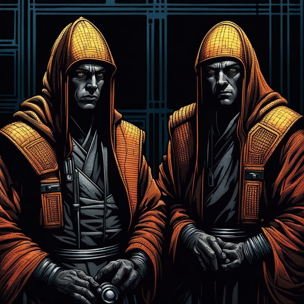 (cyber Warrior monks: 1), (film noir style: 1.5), colored, i...