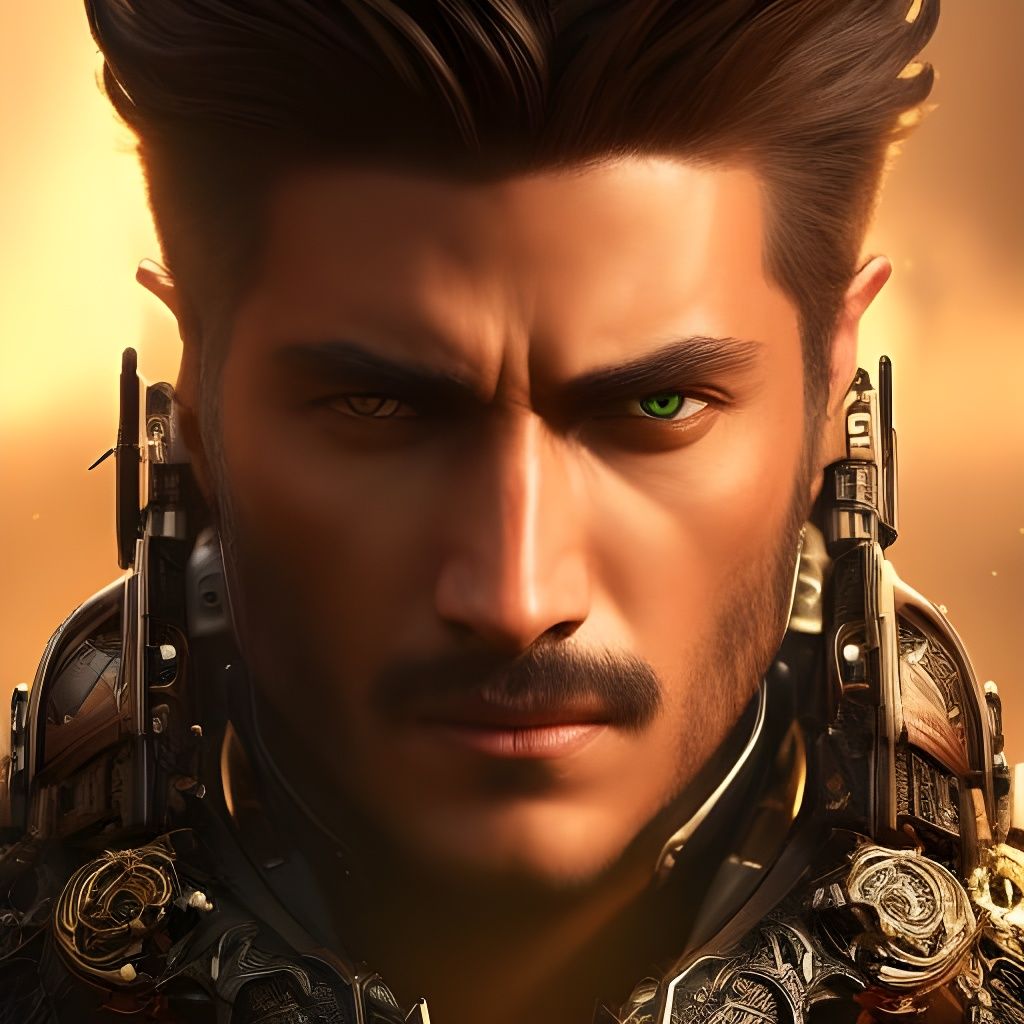 Steampunk Cyborg Cowboy Portrait in Cyber-Gothic Style