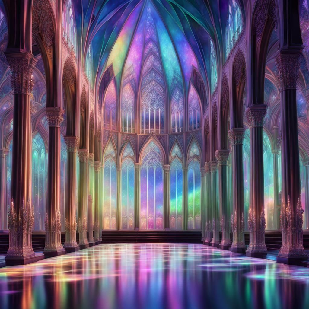 beautiful  neogothic crystal  sparkling palace, nothern ligh...