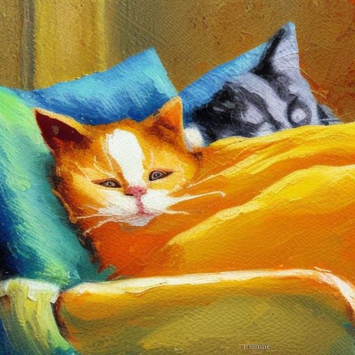 cats asleep in bed