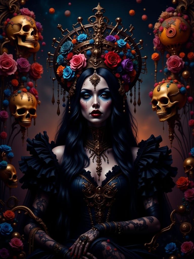 Gothic Victorian Woman in Psychedelic Upside-Down World