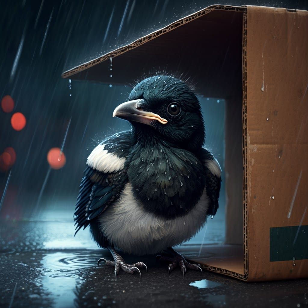 Magpie hiding from the rain  by @Hyperborean