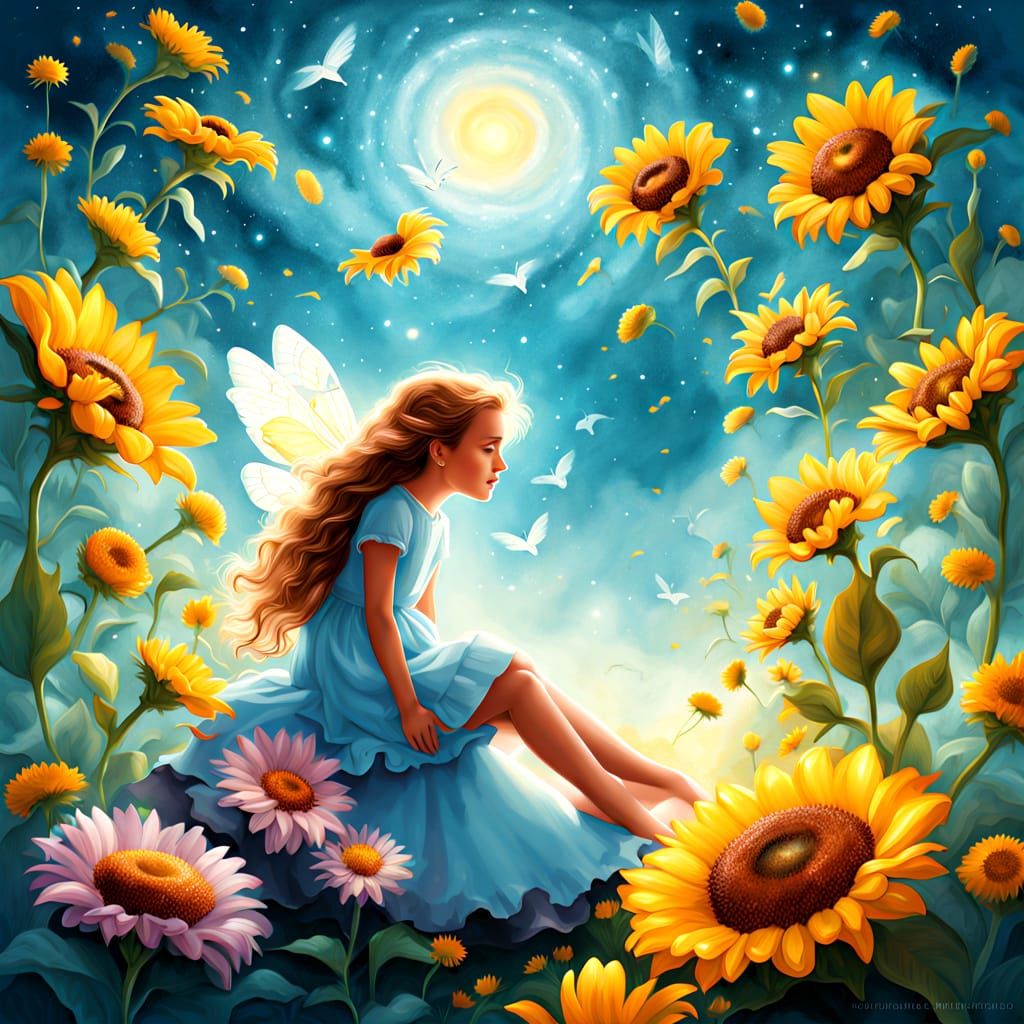 Dreamy Bumblebee Napping on Sunflower Bed