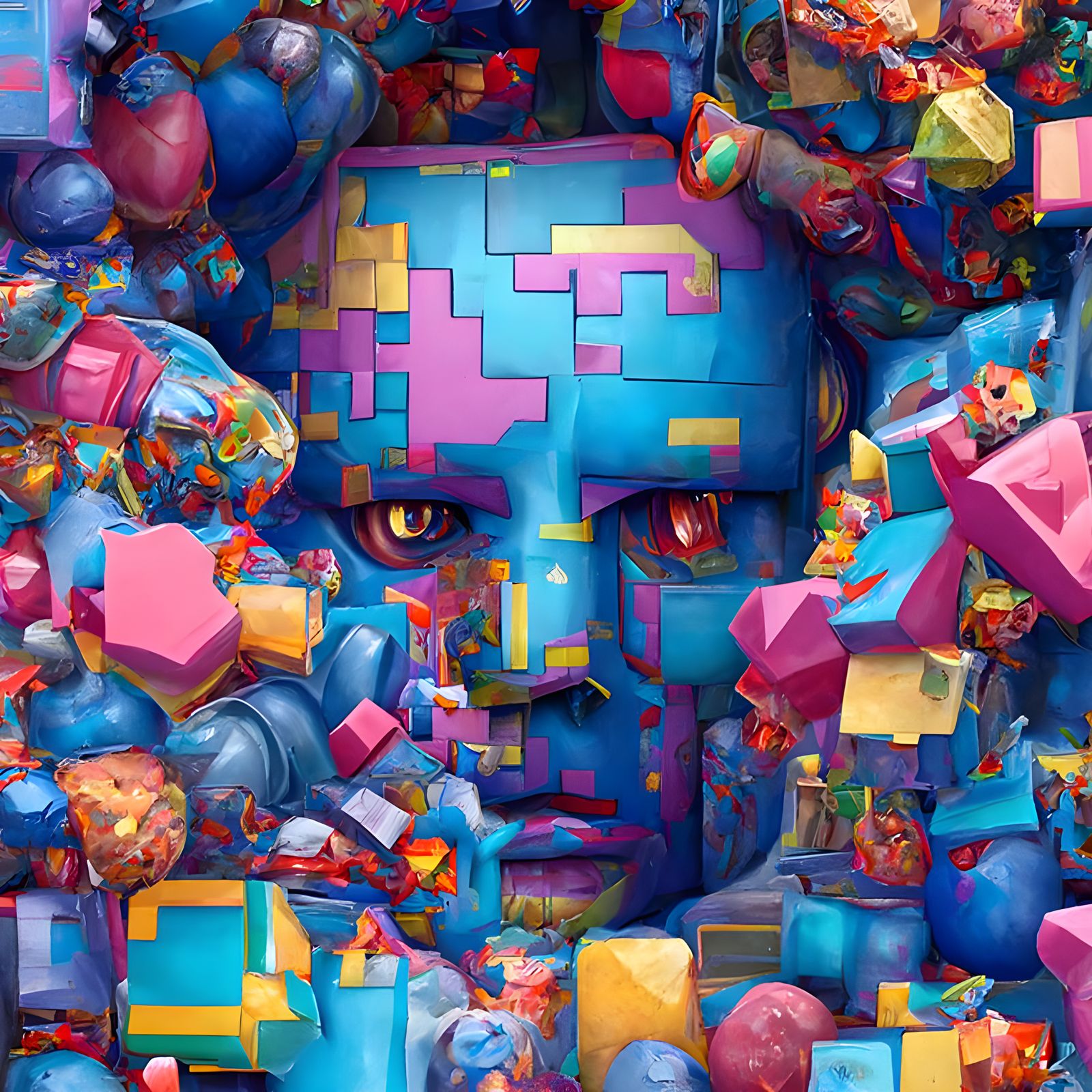 Photorealistic Tetris Chaos in Maximalist Style