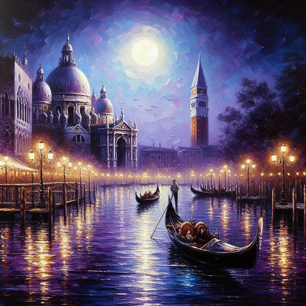 Romantic night on the Gondolas of Venice