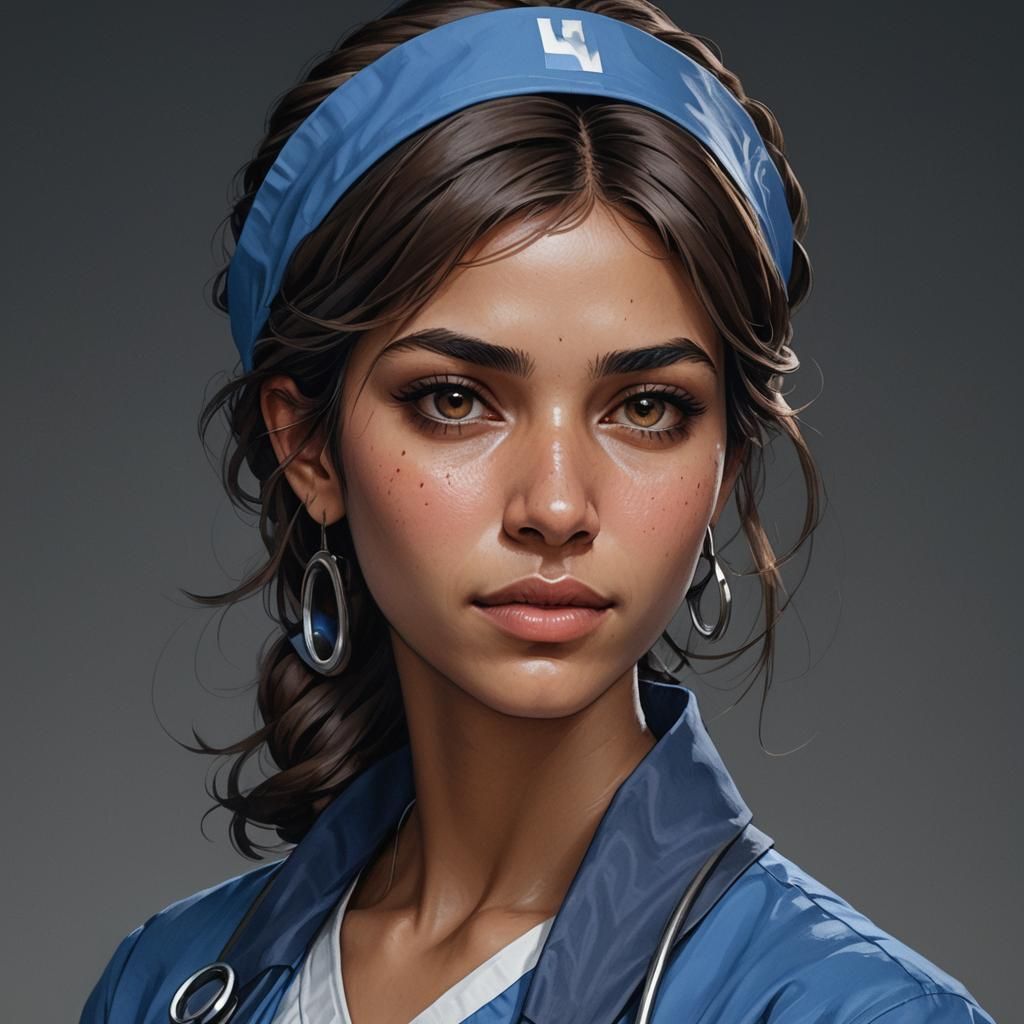 An Arab girl with slightly brown skin, short, soft brown hai...