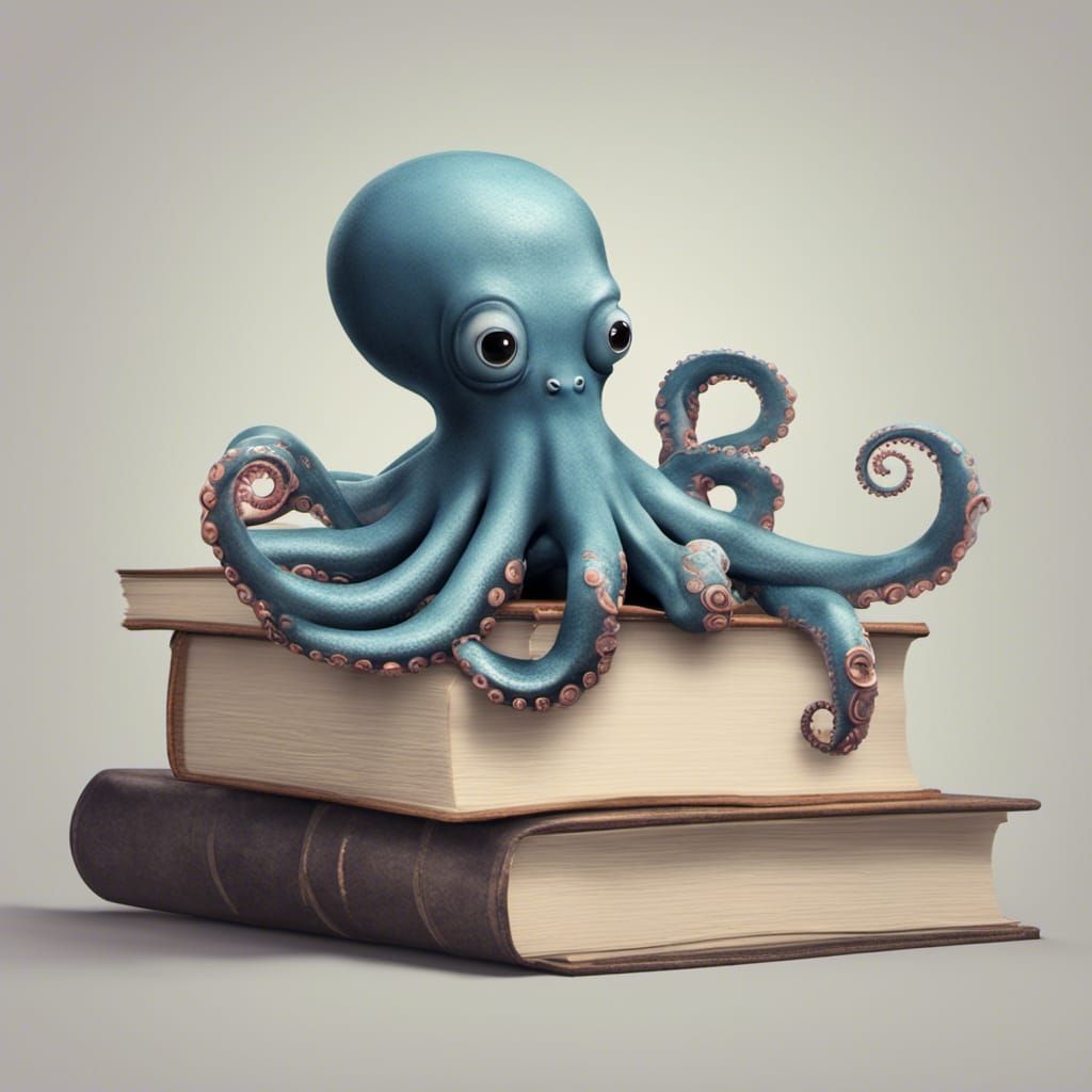 Octopus wrapping it's arms around a book