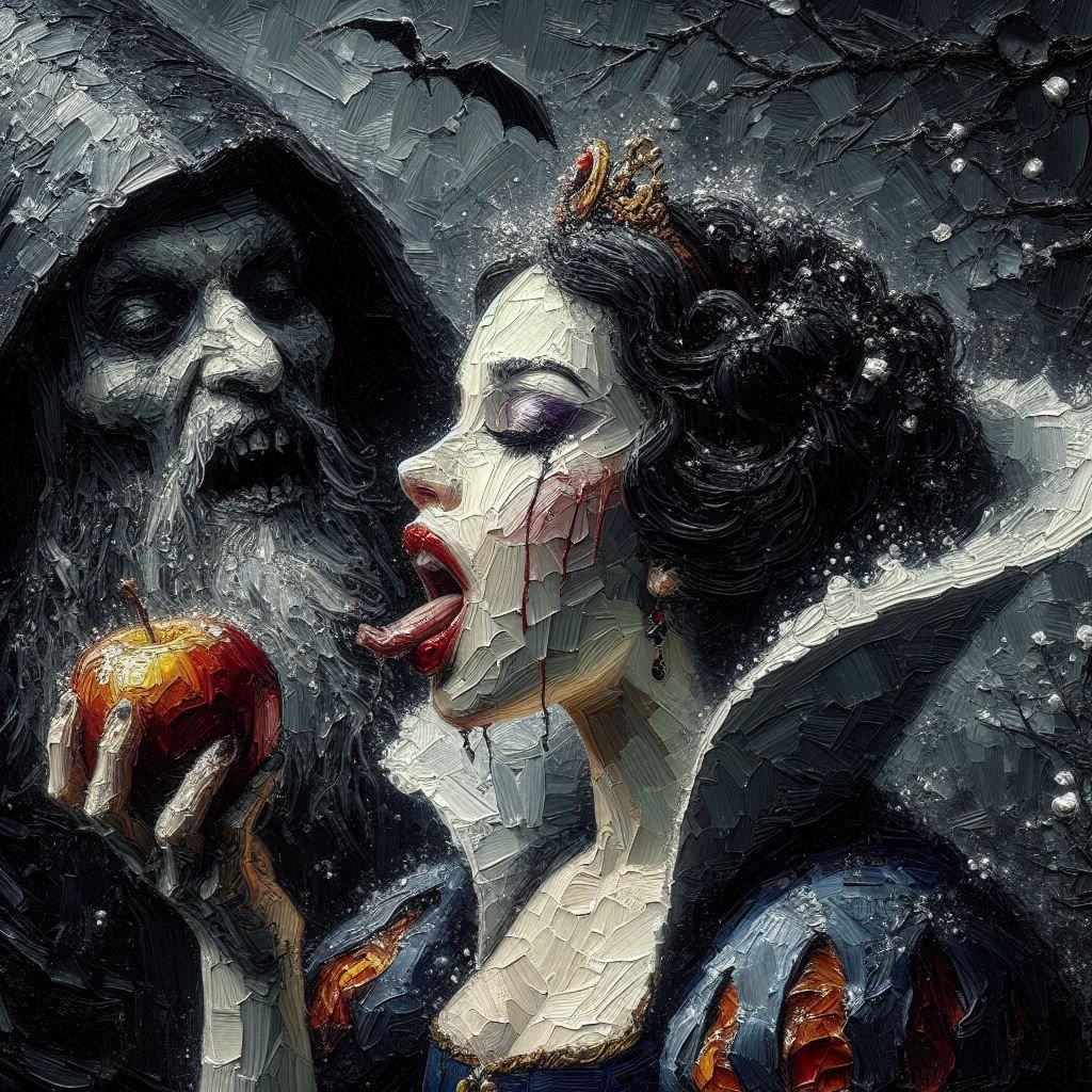 "Not all apples are good for your health" Dark impasto paint...