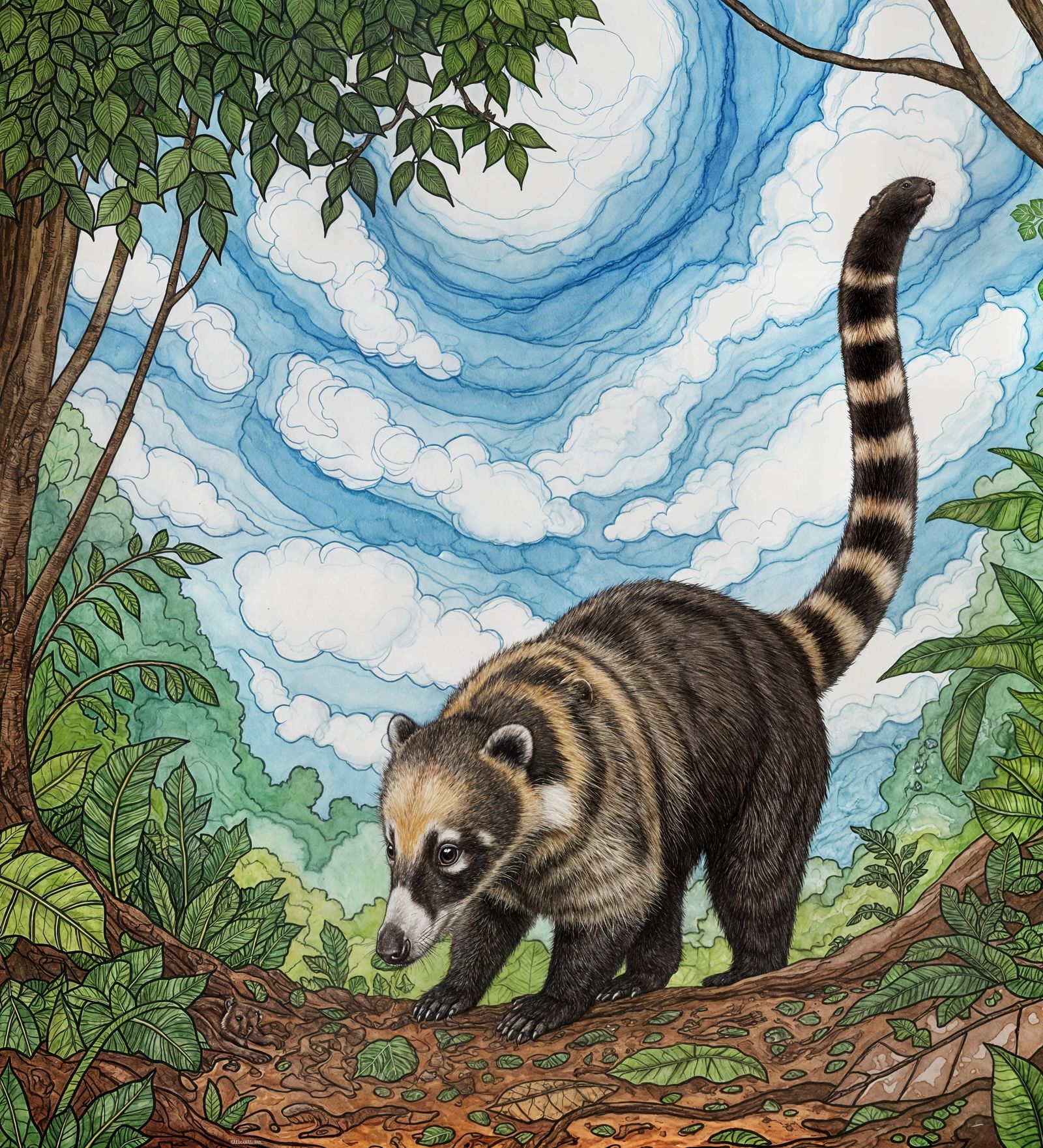 White nosed coati foraging below the cloud canopy  by @MissT