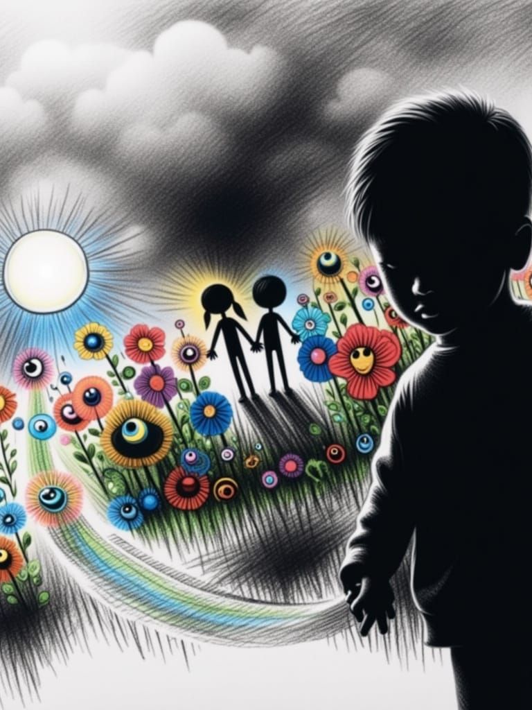 <lora:Crayon Doodles 2:1.0> Kid's drawing of friendship