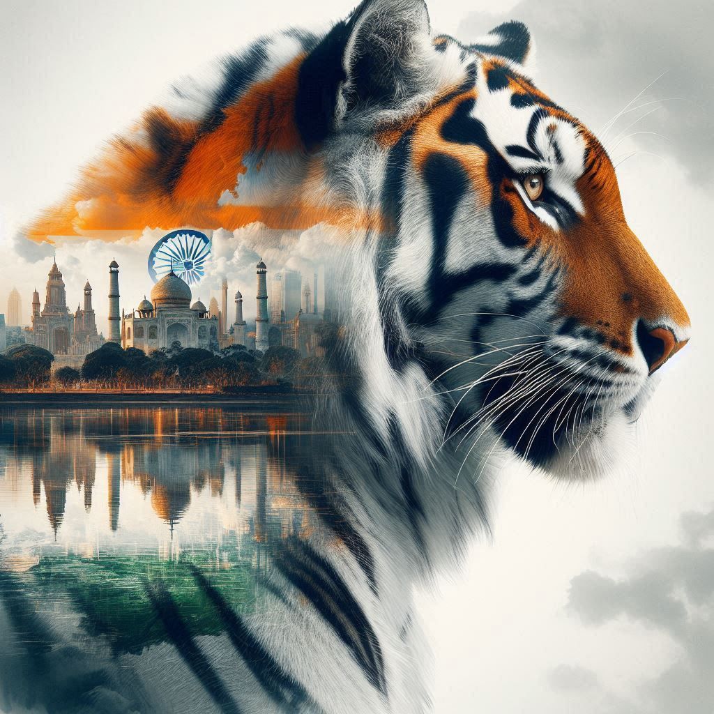 Indian Tiger double exposure