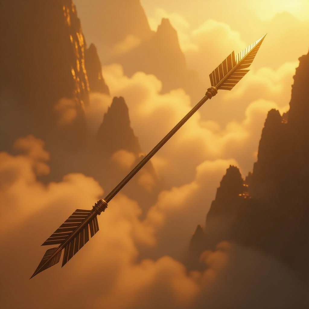Golden Arrow Pointing Down in Dramatic Light