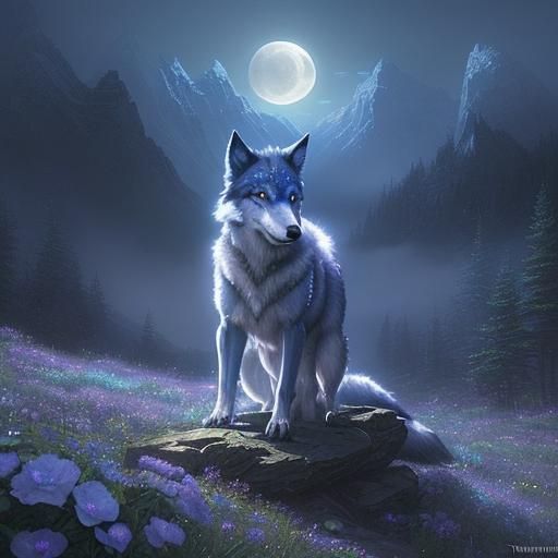 Blue light, spectal transparent Wild Wolf, night , moon, Blue light ...