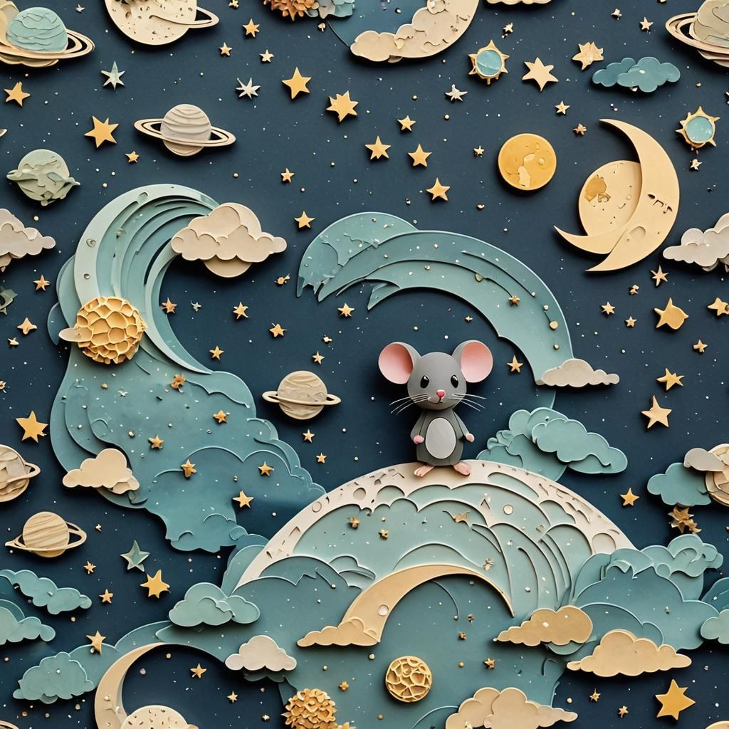 Mouse on the moon in the space  by @ELY M