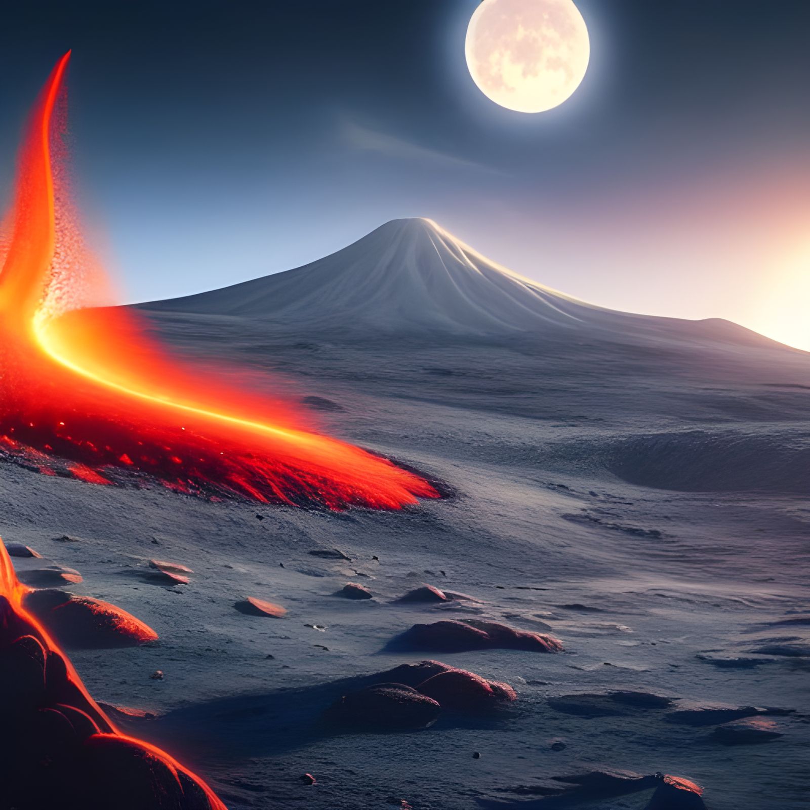 Lunar Landscape with Volcano in Surreal Style