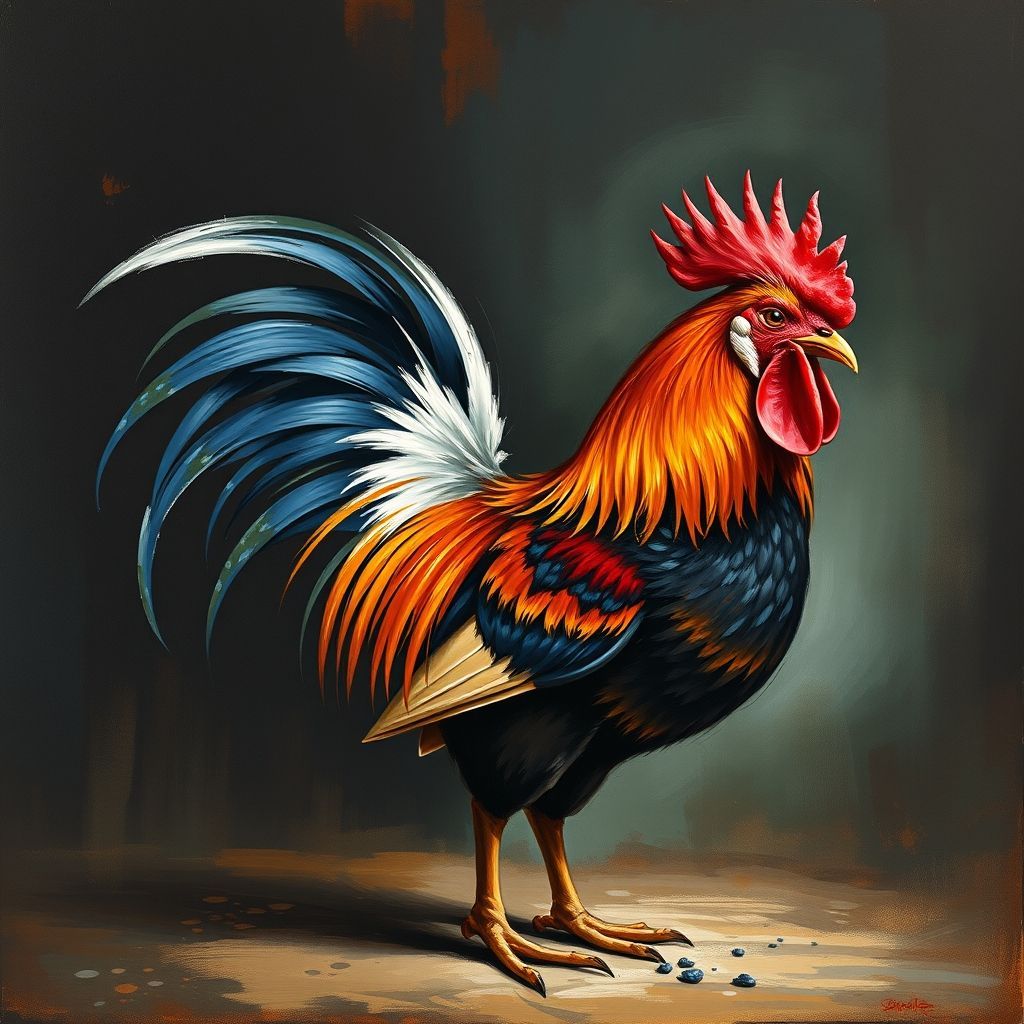 A dramatic, full-length rooster