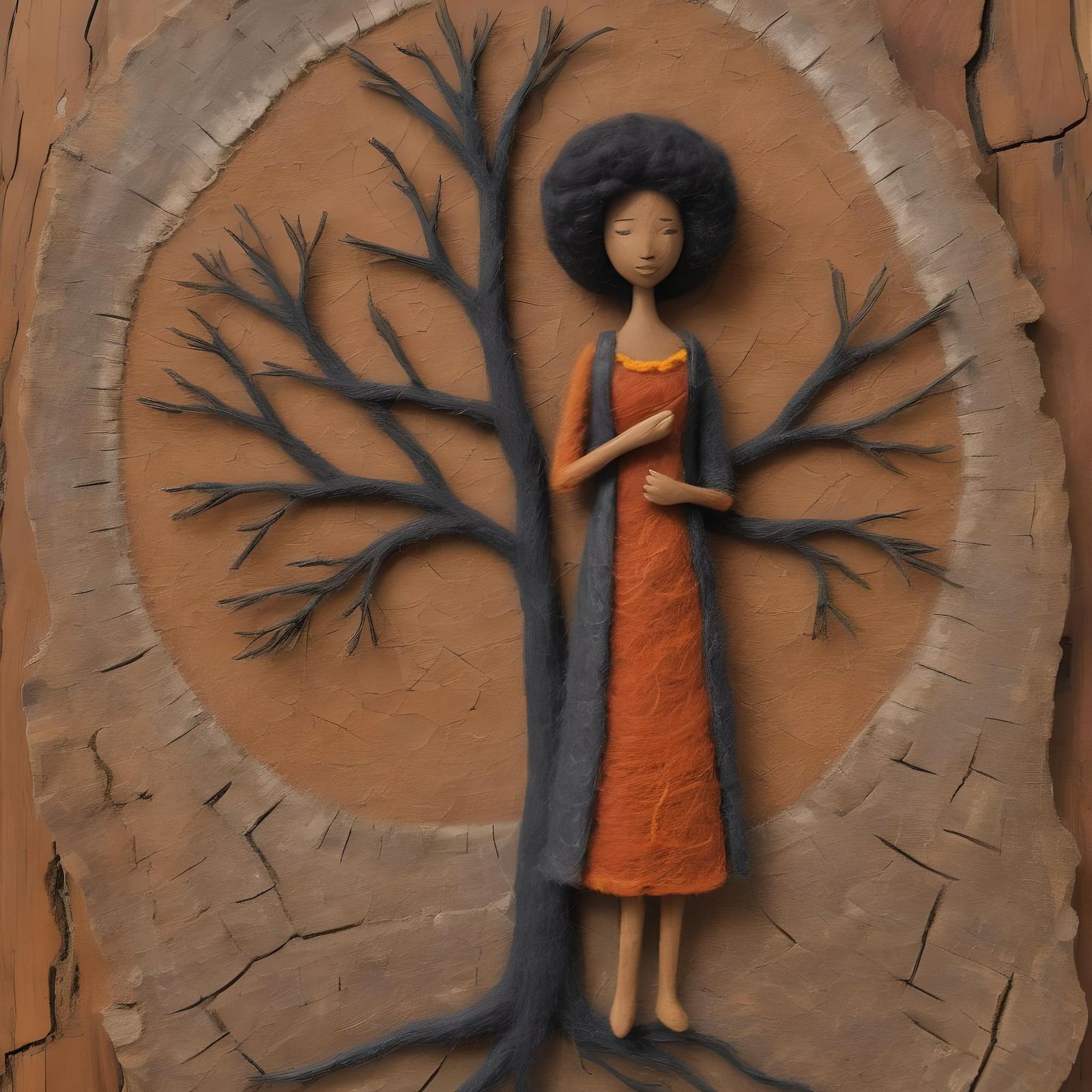 Needle-Felted Black Woman with Spices Flat Design