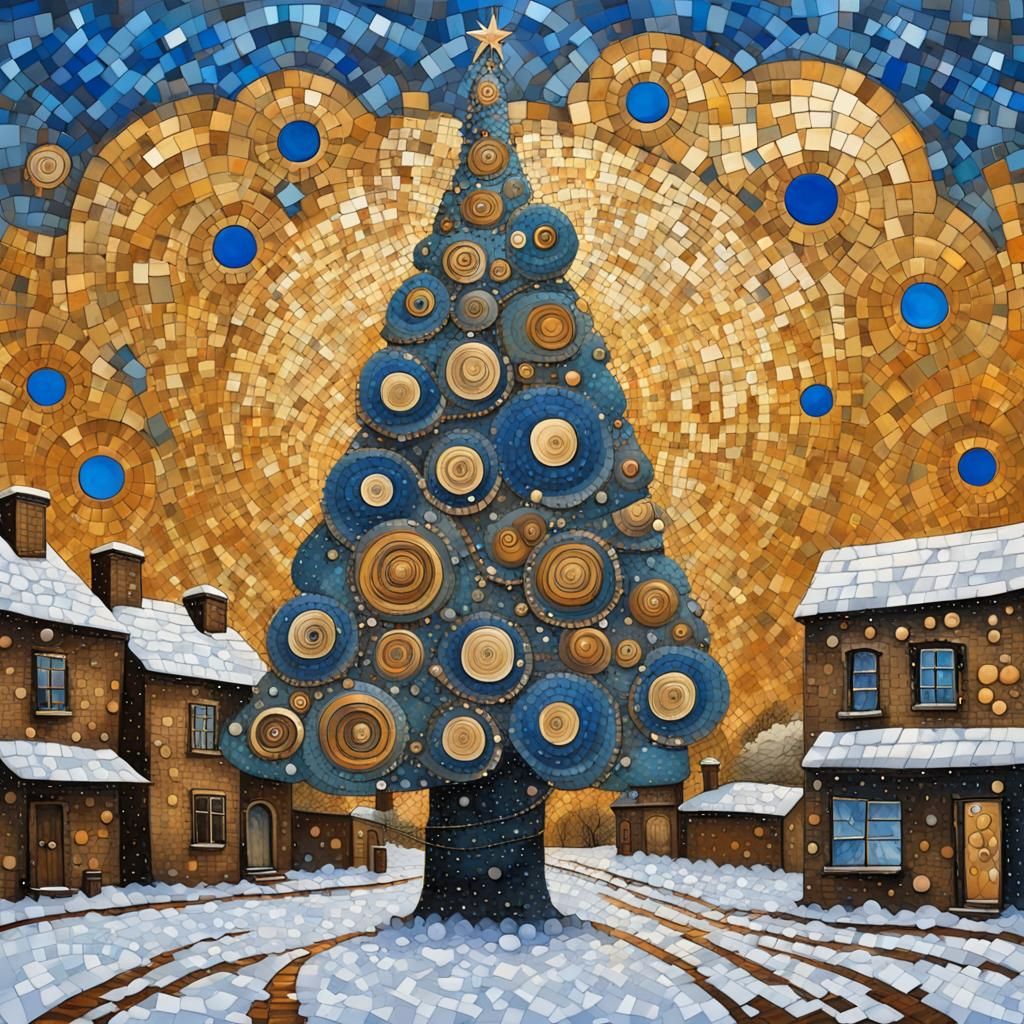 Mosaic of old steampunk Christmas tree