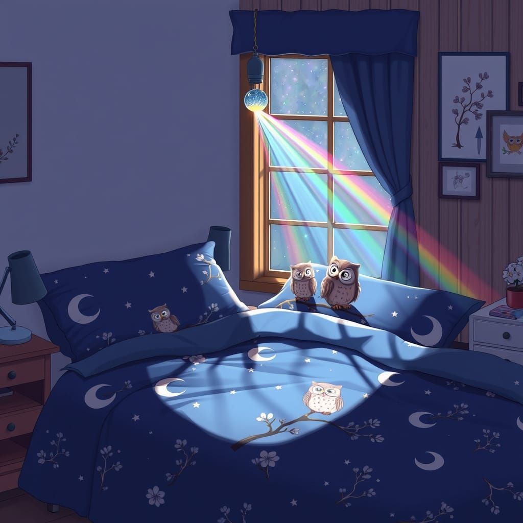 Rainbow Prism Light in Cute Anime Bedroom
