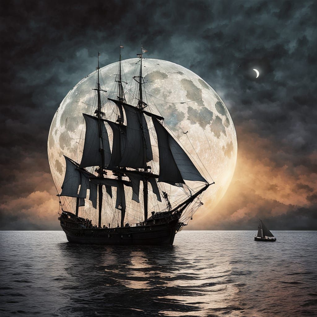 The image evokes a sense of magic and tranquility. In the foreground, a glowing sphere is visible, very reminiscent of the Moon with its det...