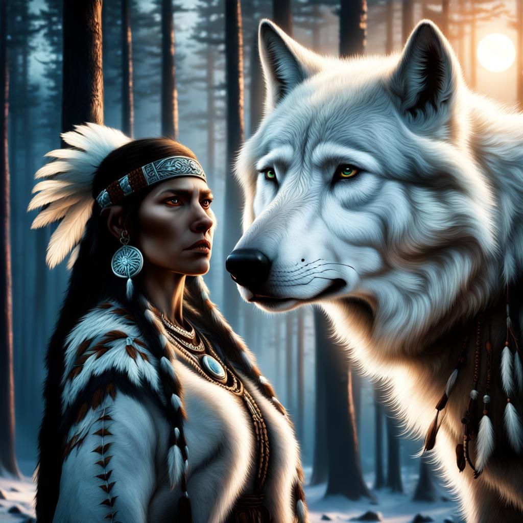 Native American white wolf - AI Generated Artwork - NightCafe Creator