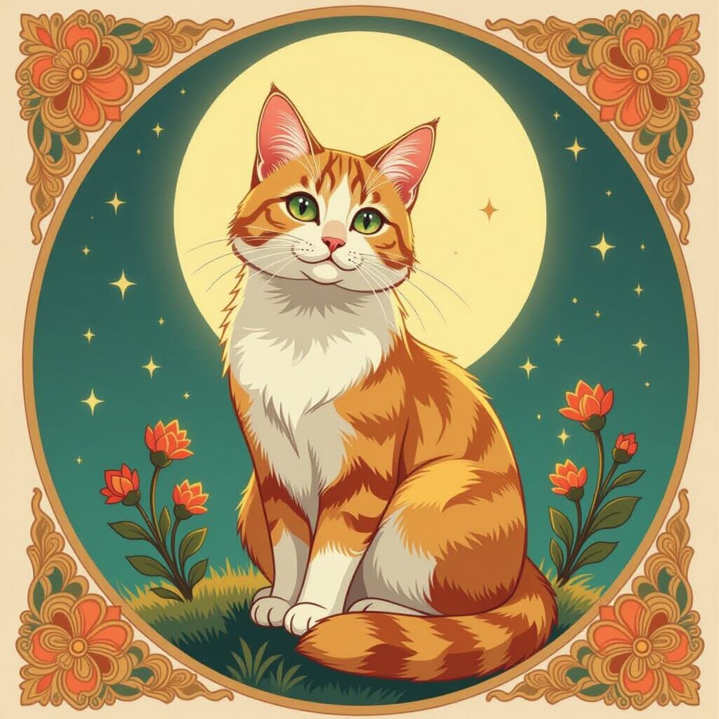Beautiful Cat in Art Nouveau Style