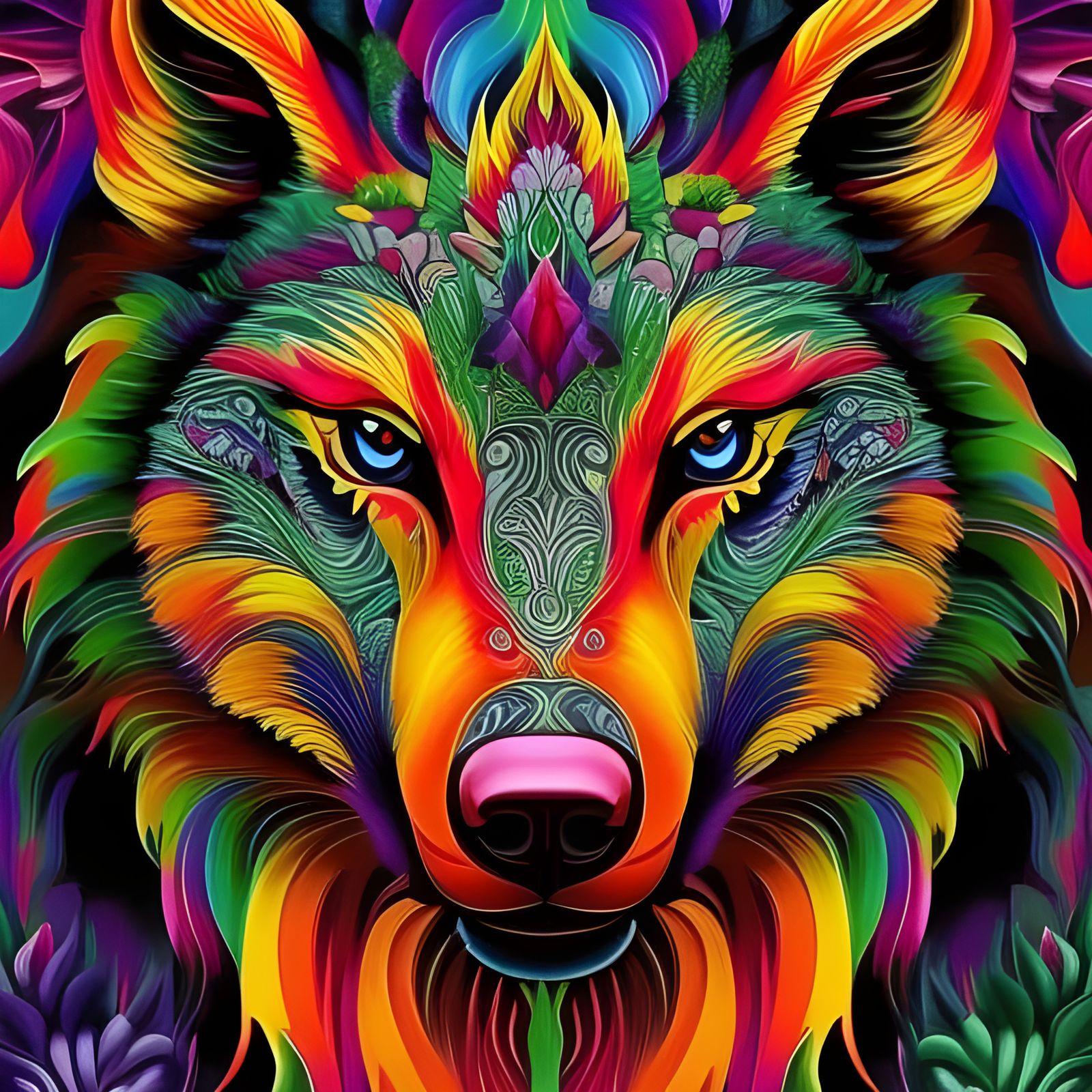 Trippy Majestic Rainbow Wolf - AI Generated Artwork - NightCafe Creator