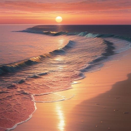 Dreamlike Sunset Beach Scene with Impressionistic Style